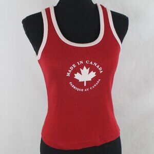 MADE IN CANADA Red Tank Top Woman Size Large Red with White Trim Ribbed Vintage